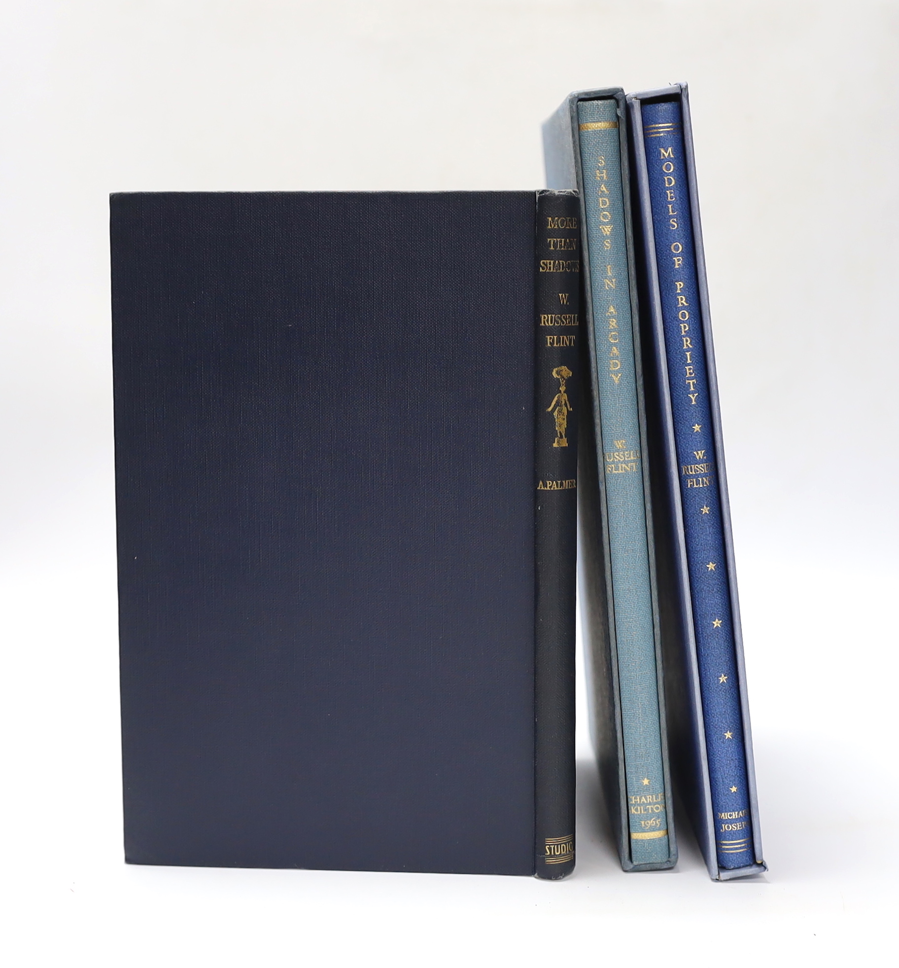 Flint, Sir William Russell - 2 works - Shadows in Arcady, one of 500, signed, 4to, cloth, Charles Skilton, London, 1965, in slip case; Models of Propriety, one of 500, signed, Michael Joseph, London, 1951, in slip case a